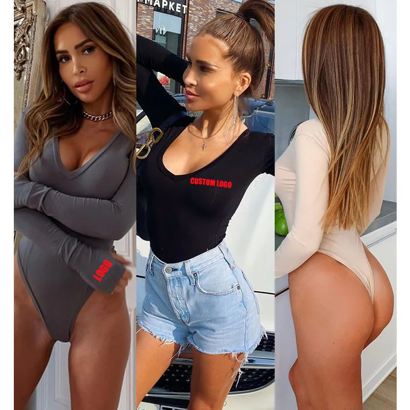 

Free Shipping hot onsale U neck solid color long sleeve skinny Clothing bodysuit Woman, Customized color