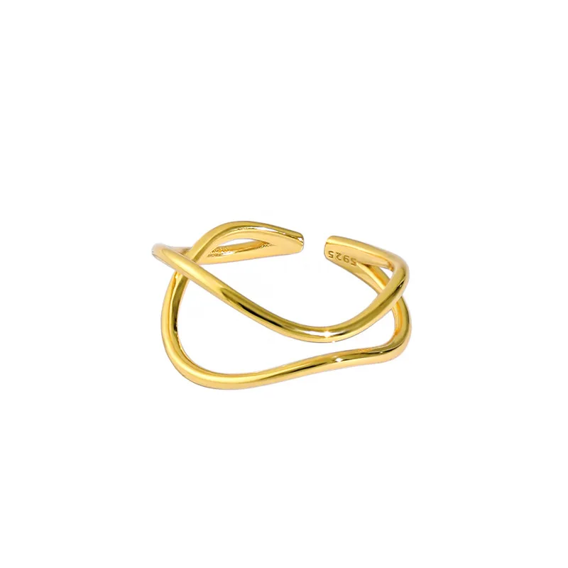 

2021 Hot Sell Simple Geometric Line Ring 18K Gold Plated Gift Women Jewelry 925 Sterling Silver Rings