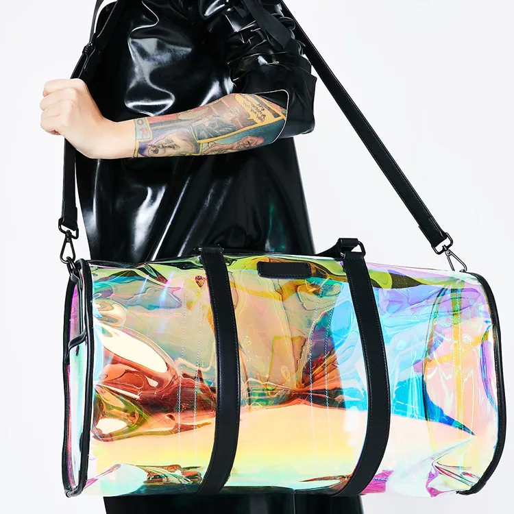 Women Transparent Duffle Beach Bag Jelly Holographic Tote Bag Clear Pvc