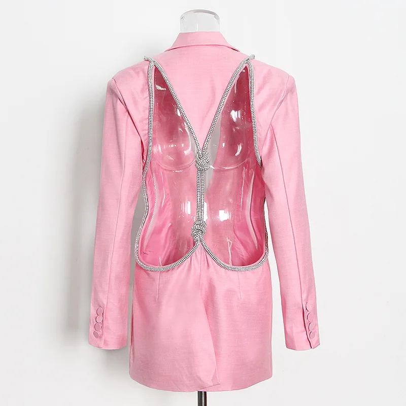 

traf Za Women Blazer 2021 Fashion Sexy backless one button Ladies Jackets Coat Women Pink Long Sleeve Loose Female Chic Blazer, Pink,green