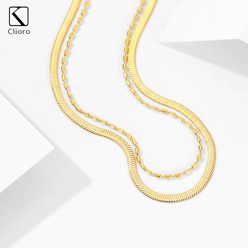 

fashion statement necklace logo necklace Double layer personalized custom Stainless steel Chain Snake Bone necklace