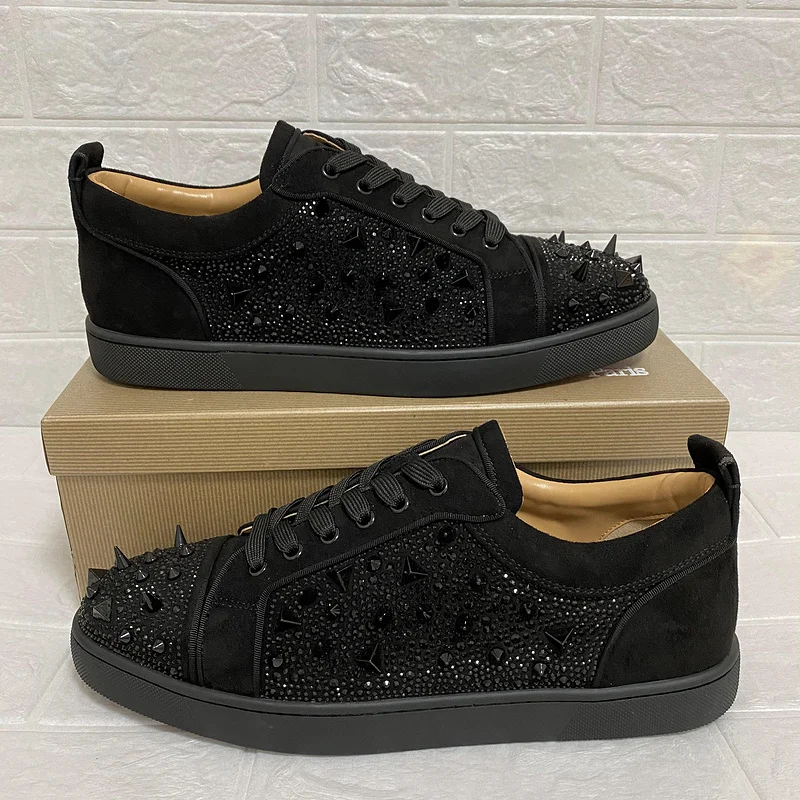 

Original Low cut black with spikes brand red bottom men shoes genuine leather famous brands for women luxury designer sneakers, Customized color