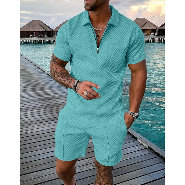 

Hot Sale Summer Casual Tracksuit Outfit Sportswear Print Polo And Shorts 2 Piece Set Men Men's Clothing Set