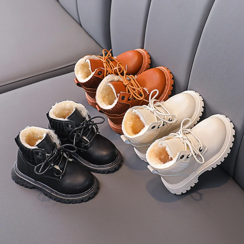 

Winter fashion children's cotton shoes boys warm cotton Martin boots lace up girls retro snow boots