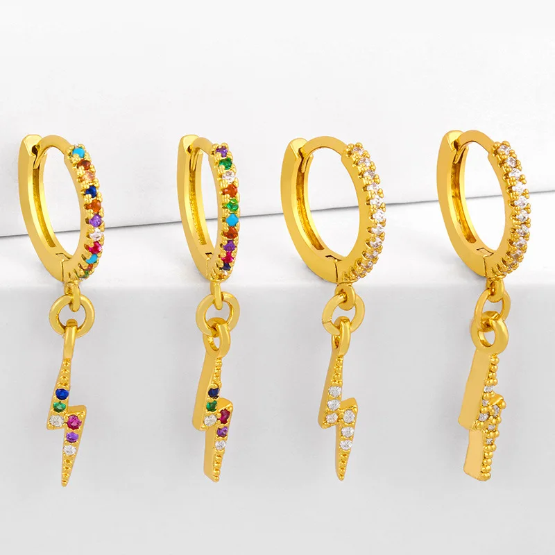 

CZ Rainbow Zircon Lightning Bolt Earrings For Women Crystal Multicolor Small Drop Earrings Cute Gold Filled Jewelry