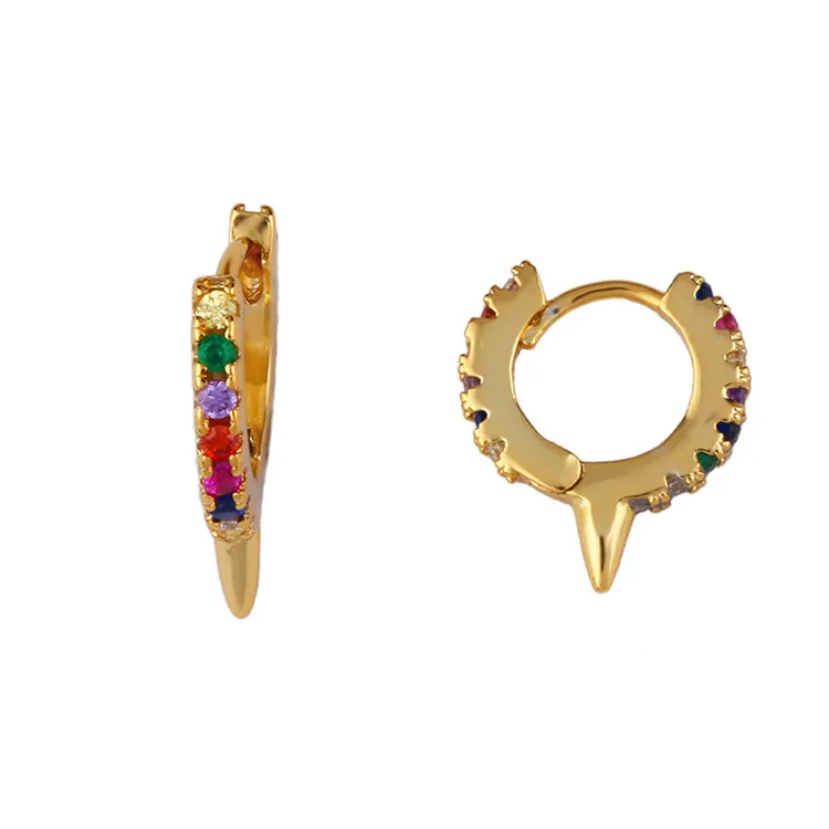 

Fashion Colorful Zirconia Stone Huggie Earrings Men Women Rock Gothic Rainbow Crystal CZ Spike Hoop Earrings, As picture