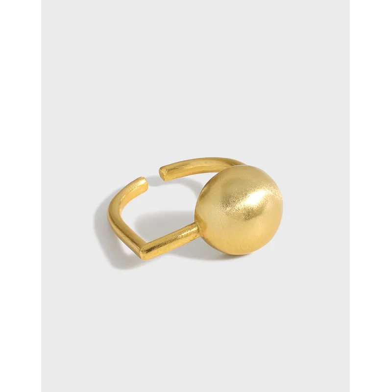 

Retro simple gold plated geometric bead ball texture 925 sterling silver open adjustable rings for women, Picture shows
