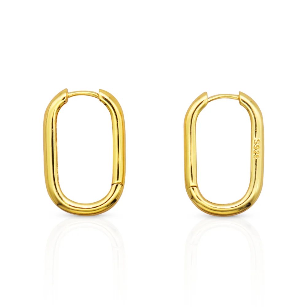 

Chris April pure 925 sterling silver luxury 14k gold plated tube geometric oval big hoop earrings for women