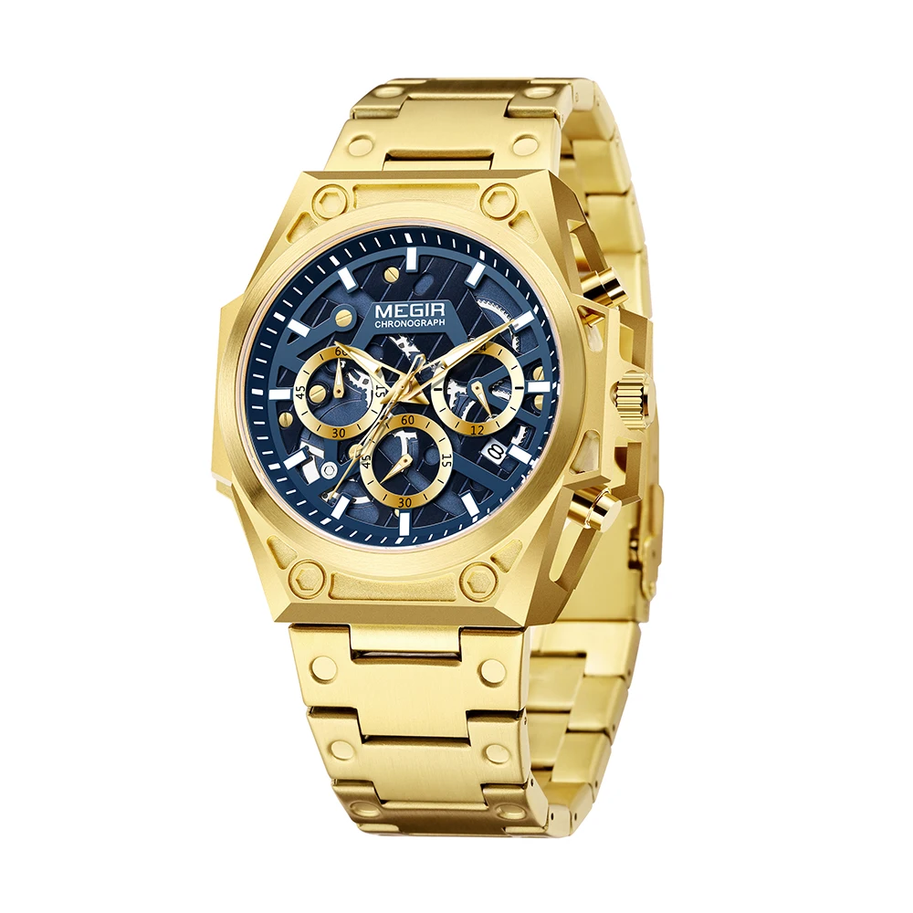 

megir gold luxury watch men stainless steel quartz wristwatch waterproof RELOJES watches, Ips ipb ipg iprg