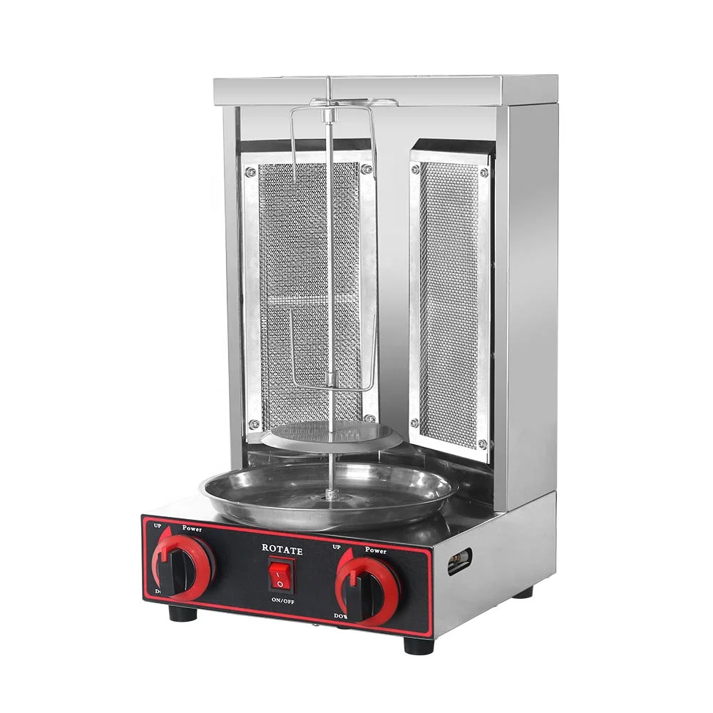 

GZKITCHEN Gas shawarma Grill Doner kebab Vertical Automatic Rotating BBQ Grill with two burners, Black&red