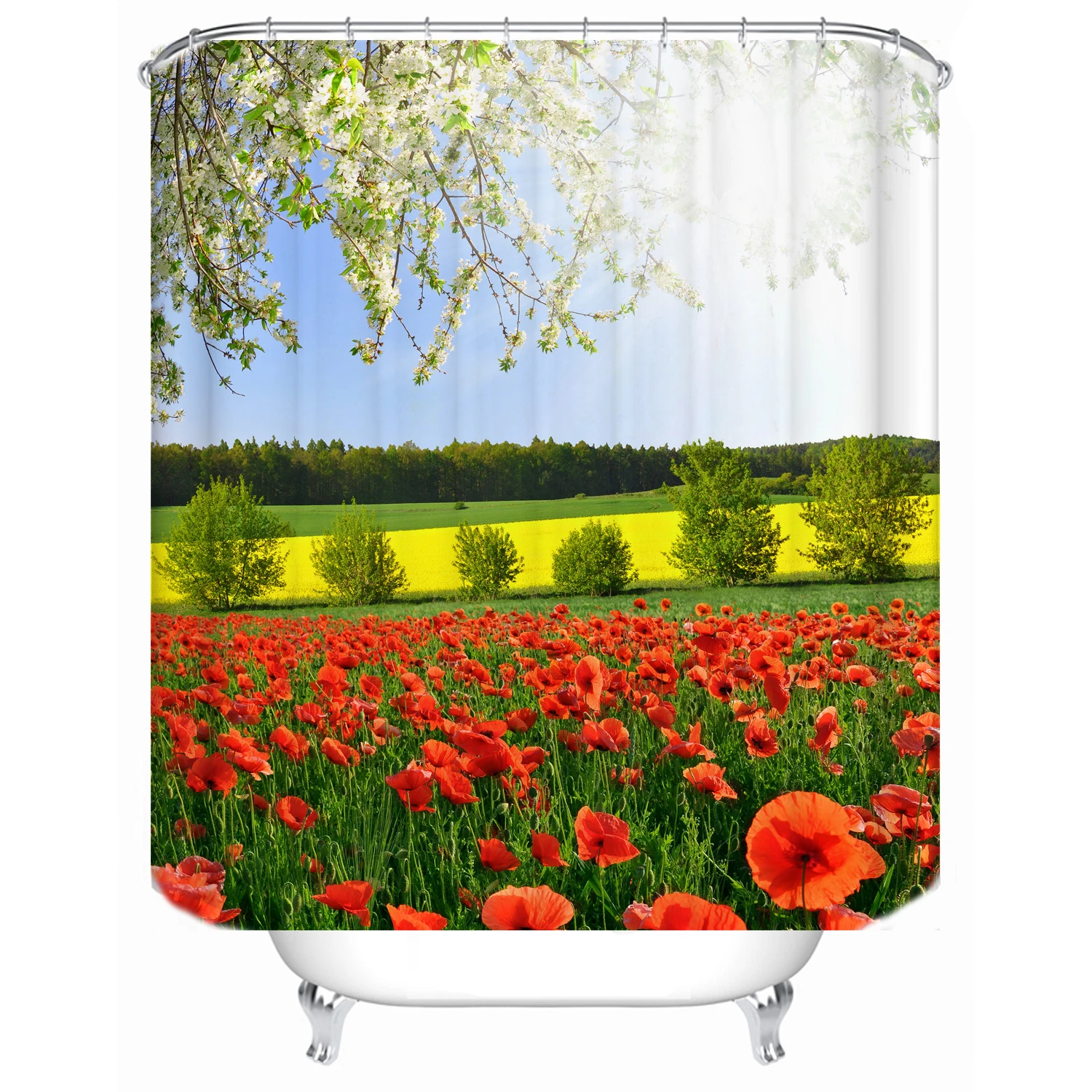 

180x180 bathroom shower curtain partition bathtub waterproof shower curtain red green flower sea custom printed shower curtain, Picture