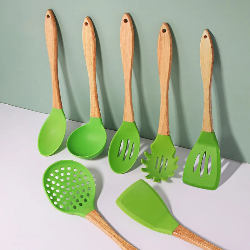 

Non-Stick Silicone Cooking Utensils Kitchen 7 Sets of Silicone Food Grade Kitchen, Green