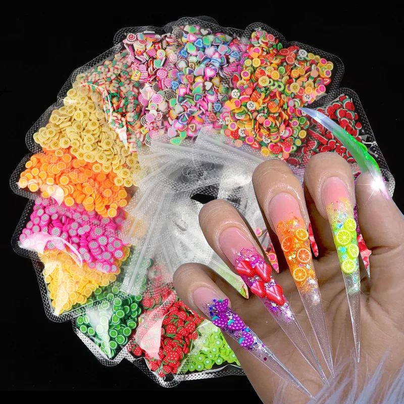 

2021-new !1 bag or 1 KG *fruit slice nail art 1000 Piece 19 Styles 3 d fruit slices & fruits nails decals MF3210-t23054 for nail