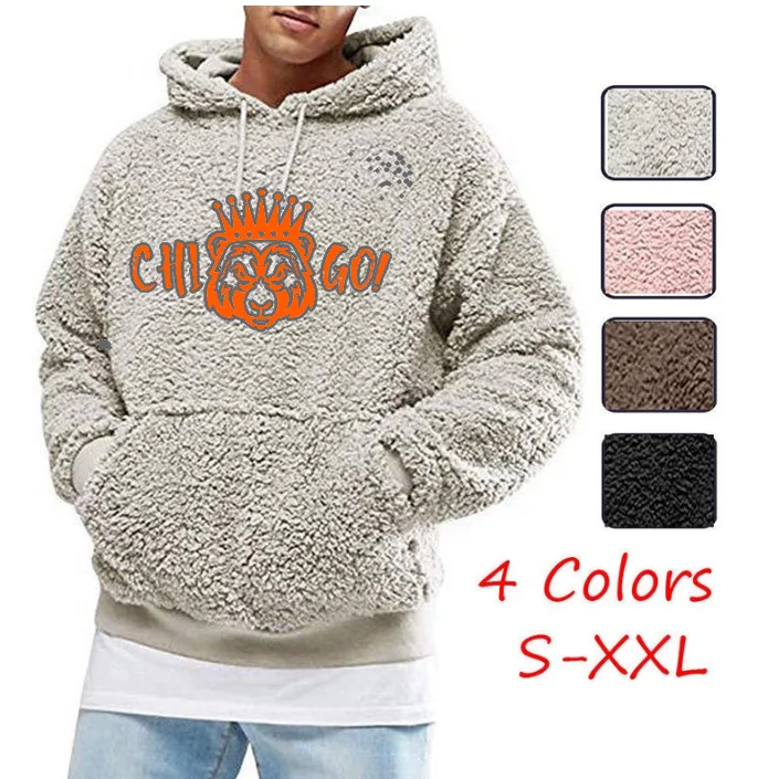 

Men Winter Fluffy Hoodie Pullover Fleece Sweatshirt Fuzzy teddy jumper with logo