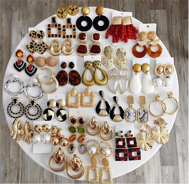 

80 Designs Multi-Color Alloy Antique Drop ZA Earrings for Women Gold Color Metal Statement Earrings Jewelry Bijoux 2019