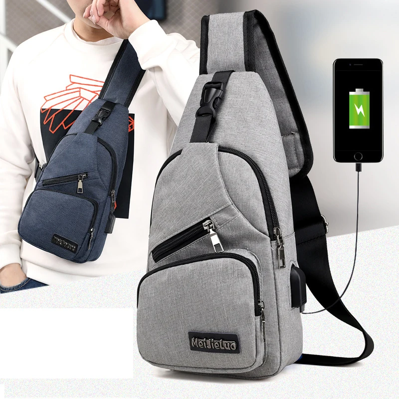 

Male Shoulder Bags USB Charging Crossbody Bags Men Anti Theft Chest Bag School Short Trip Messengers 2020 New Arrival