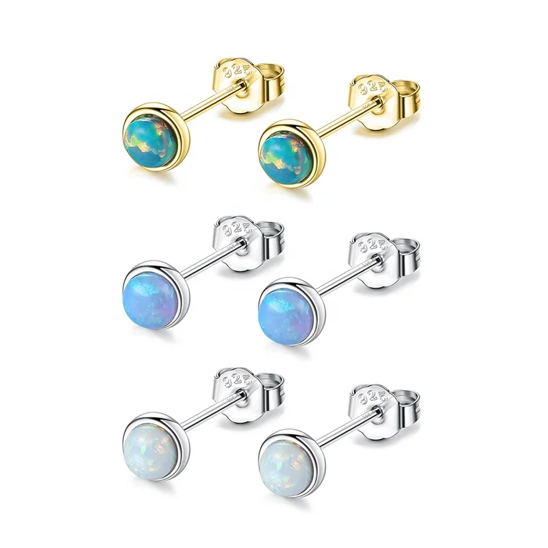 

Sterling Silver 925 Jewelry Exquisite Opal Earrings For Women Blue Opal Cute Small Studs Earring Valentine's Day Gift