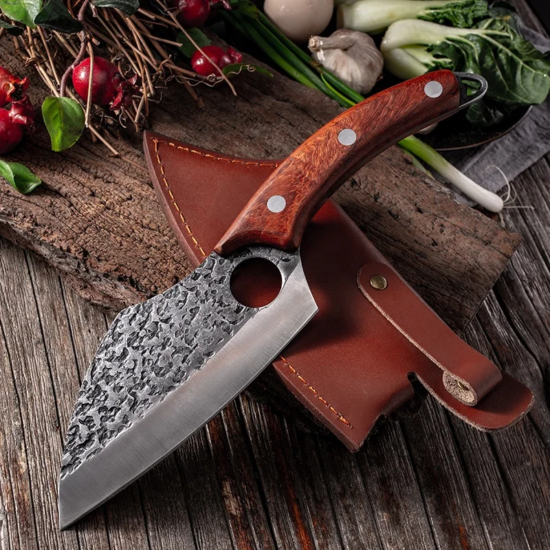 

handmade forged high carbon steel Thickness 4 mm carving Skinning Boning Durable butcher Knife with Cover Sheath