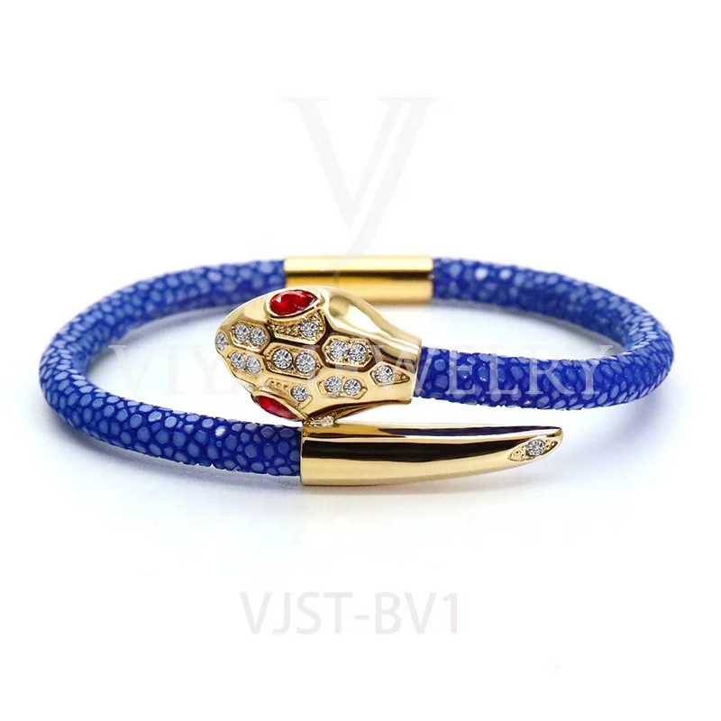 

2020 Wholesale Women Mens Jewelry Blue Genuine Stingray Leather Python Bracelets Bangles for Unisex, Various