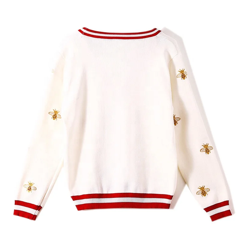 

2021 Wholesale Autumn New Ice Silk Knitted Cardigan Female Bee Embroidery