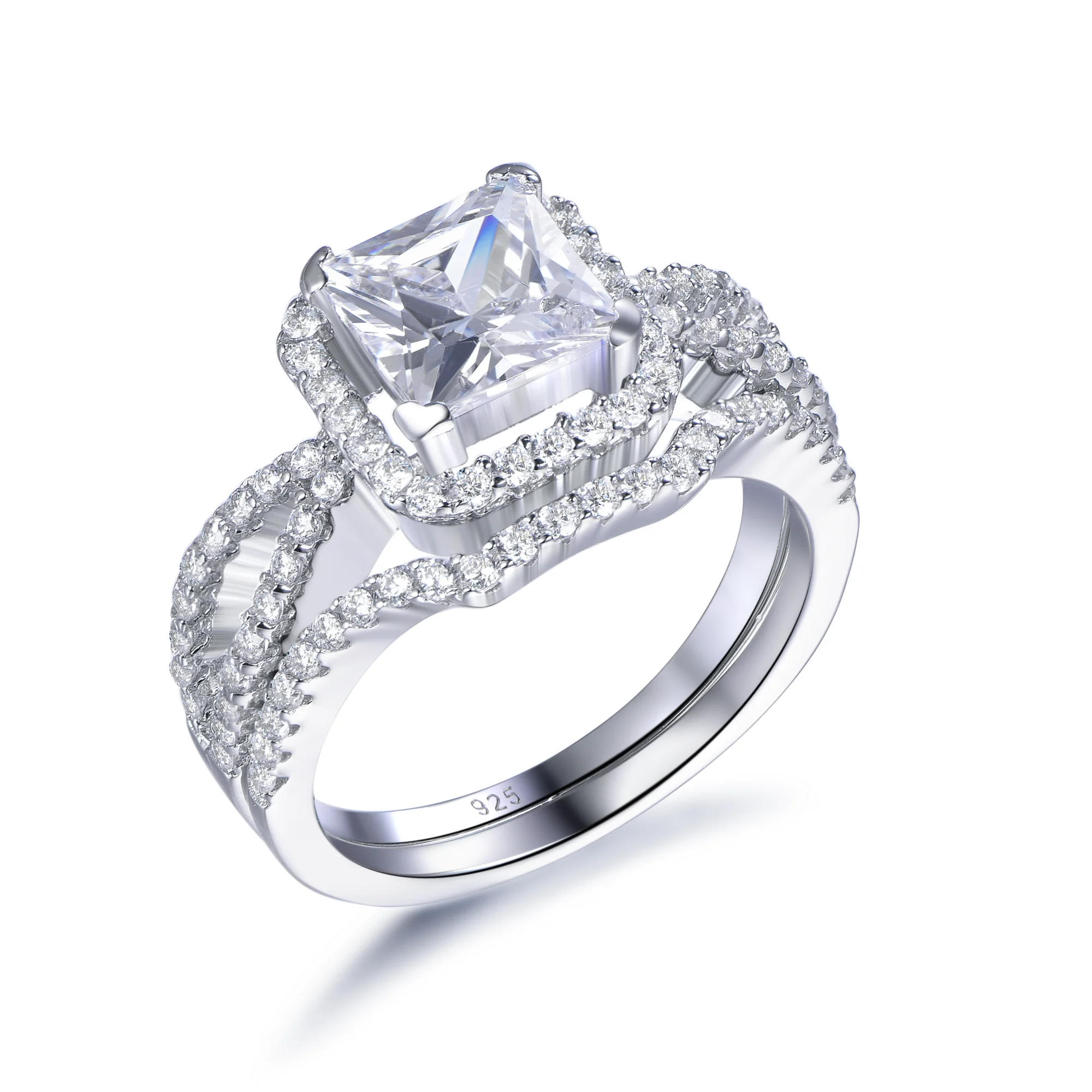 

925 Sterling Silver Rhodium-Plated Rings Trendy Fashionable RINGS CZ Engagement Rings