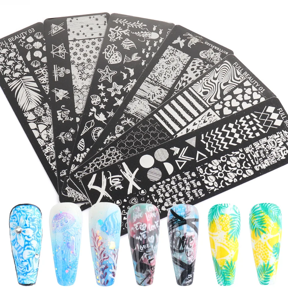 

12*4cm Nail Art Templates Stamping Plate Summer Ocean Design Flower Starfish Temperature Lace Stamp Manicure Templates Plates
