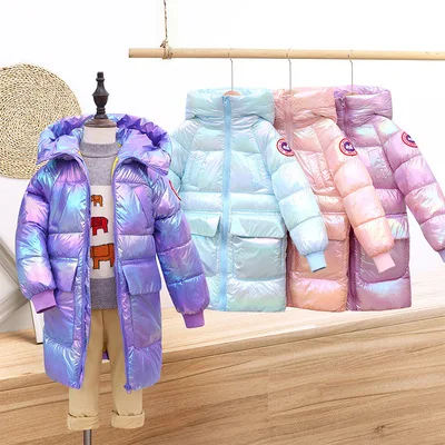 

New fashion Dazzling boy&girls down jacket Girls Long Coats Lightweight down Baby jacket for Girls winter Jackets For Kids