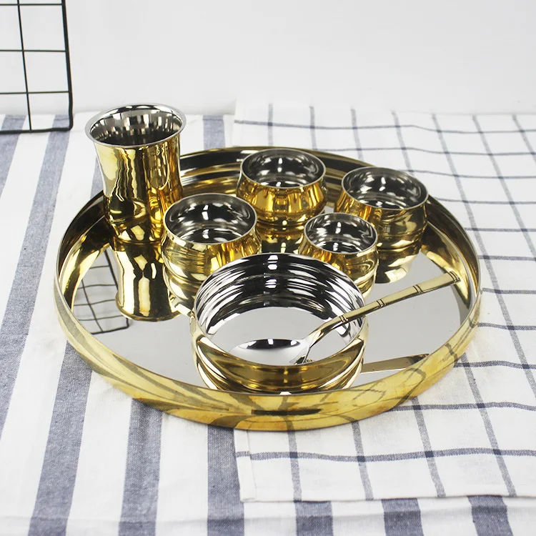 

Thali Handmade Copper Plate Thali Curry Plate Hotel Restaurant Metal Tableware Set