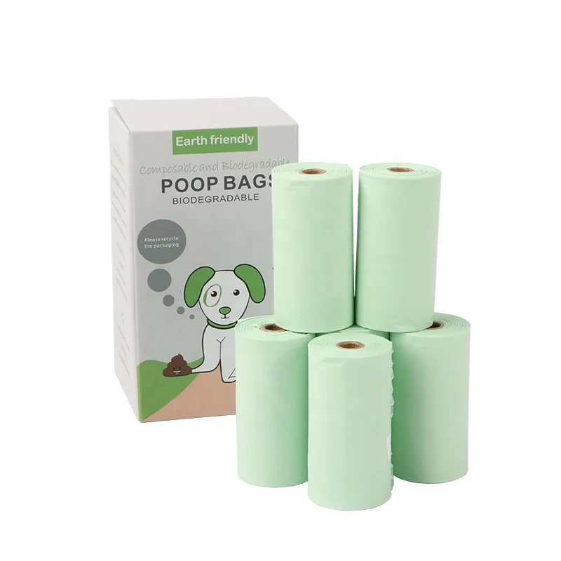 

Pet supplies corn starch biodegradable plastic dog poop bags box private label puppy roll dog poop bags scented pet poop bag, Light green