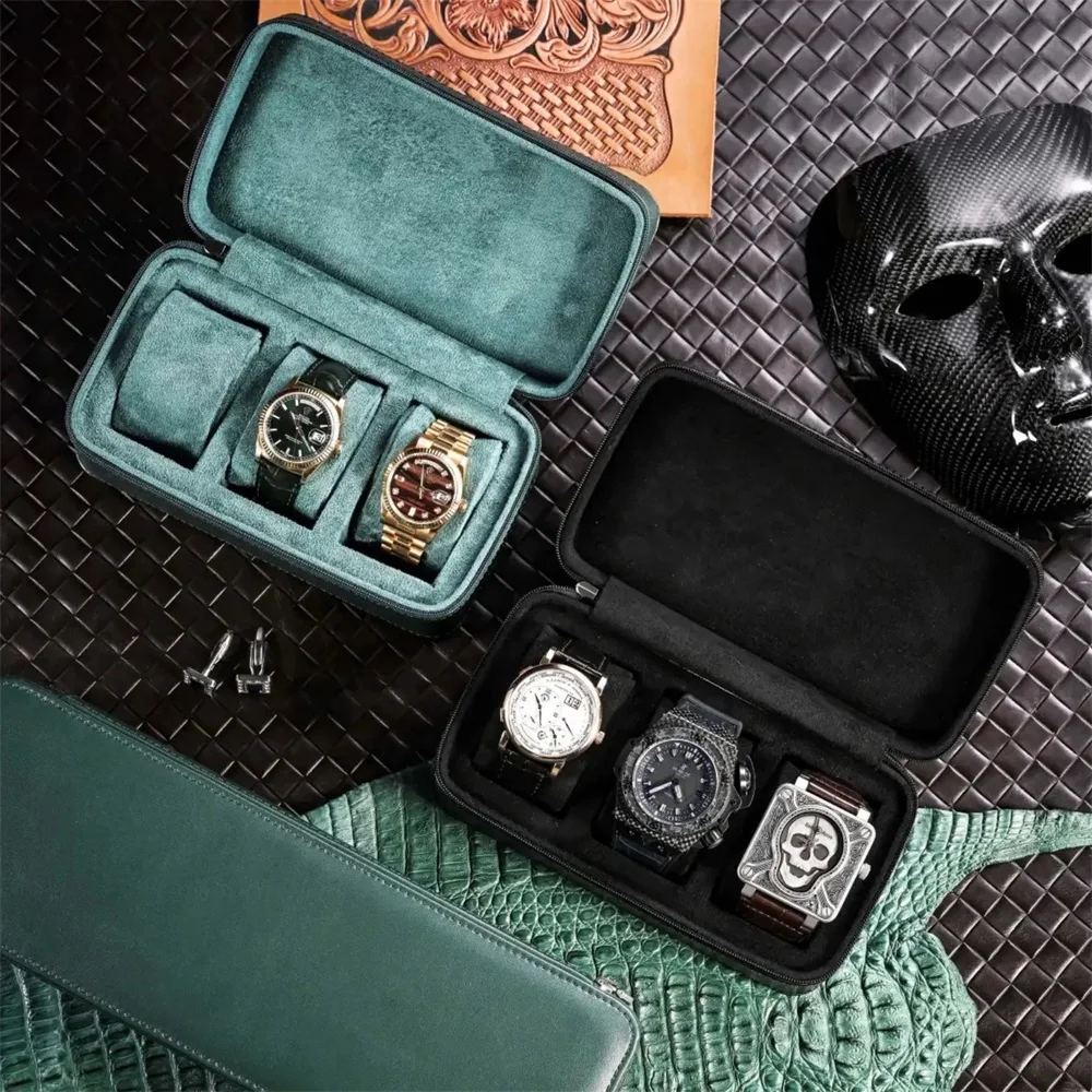 

Personalised Vegan Leather zipper Watch Case for for 3 Watches