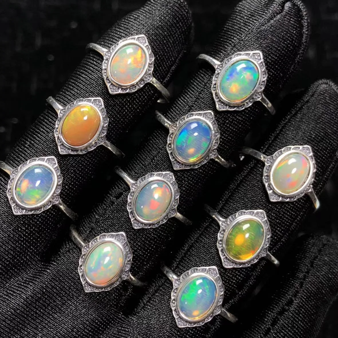

100% Real Natural Opal Ring with Multicolor Opal Oval 6x8mm 100% 925 Sterling Silver Wedding Rings Women Adjustable Rings Size