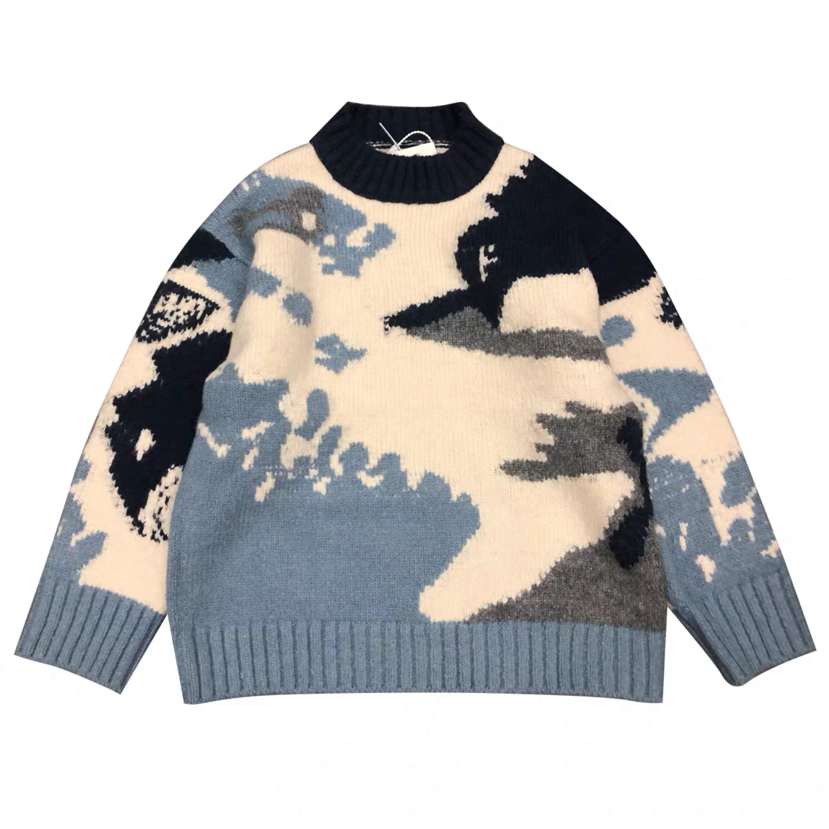 

colorblock knit sweater unisex jacquard pullover