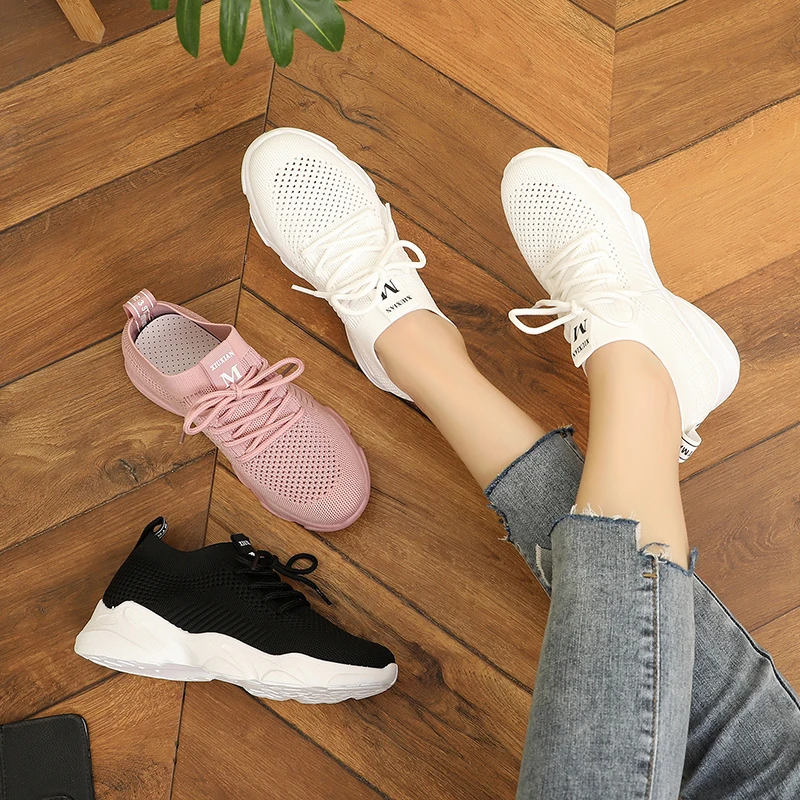 

Factory Wholesale High Quality Breathable Fly Knit Casual New Fashion Slip On Sports Shoes For Ladies