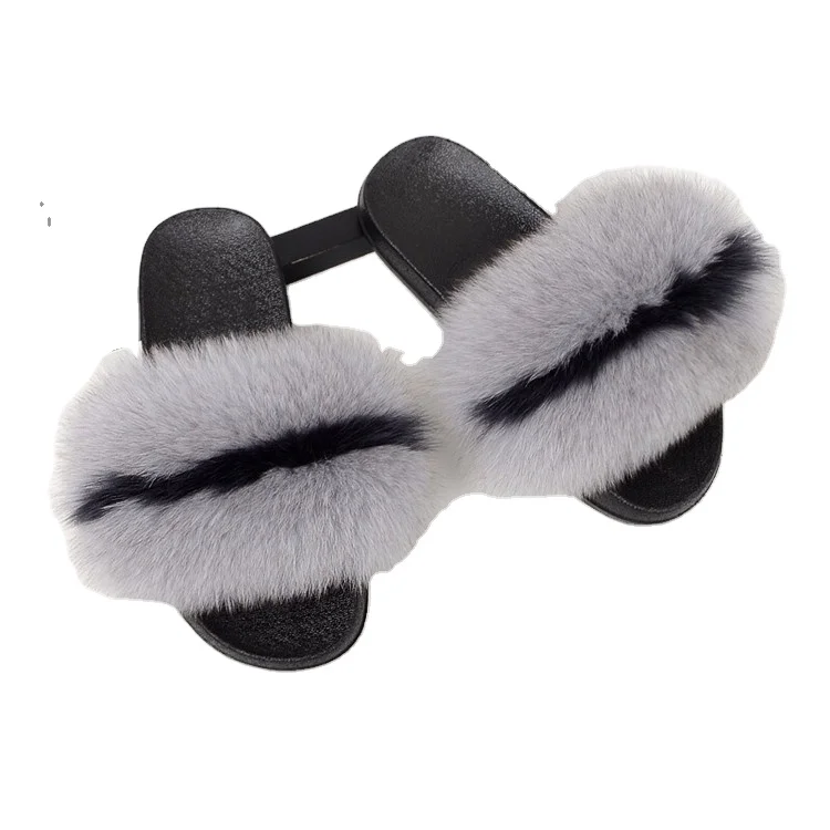

2021 fashion beautiful color fox fur sandals wholesale, Customized color