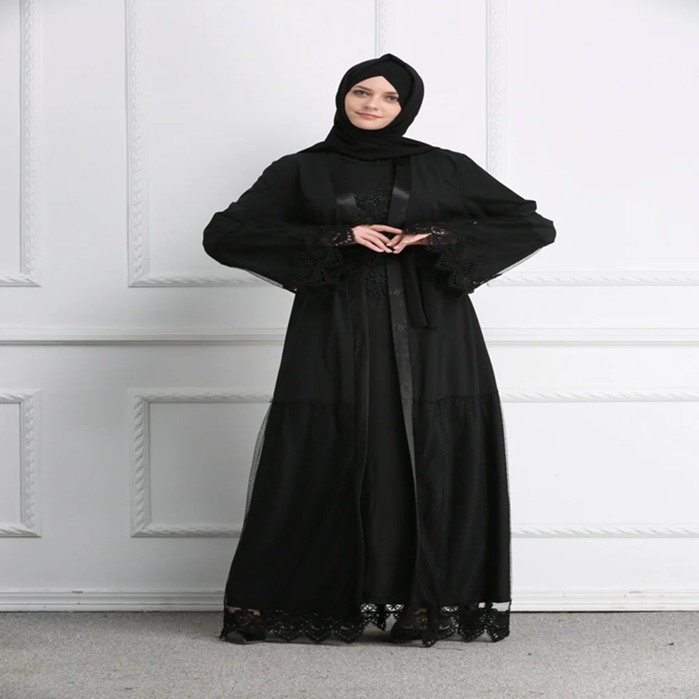 

2021 Ramadan Women Dress Muslim Lace Abaya For Islamic Clothing