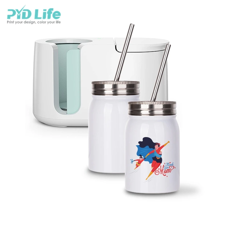 

PYD Life 17oz 500ml Custom Mason Coffee Mugs Sublimation White Stainless Steel Sublimation Mason Jar with Lid and Straw, White/silver