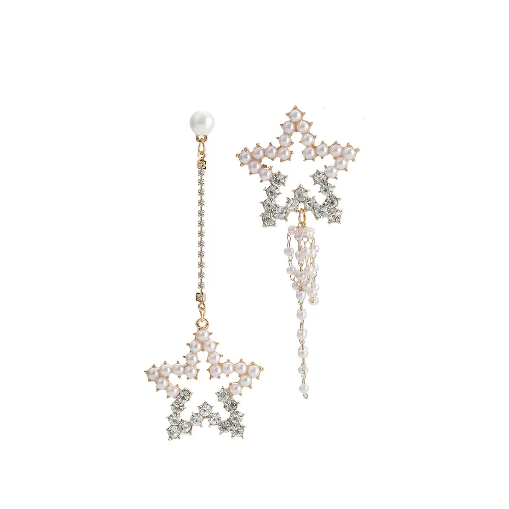 

Elegant long geometric pearl star tassel earrings super fairy pendant earrings, As pic
