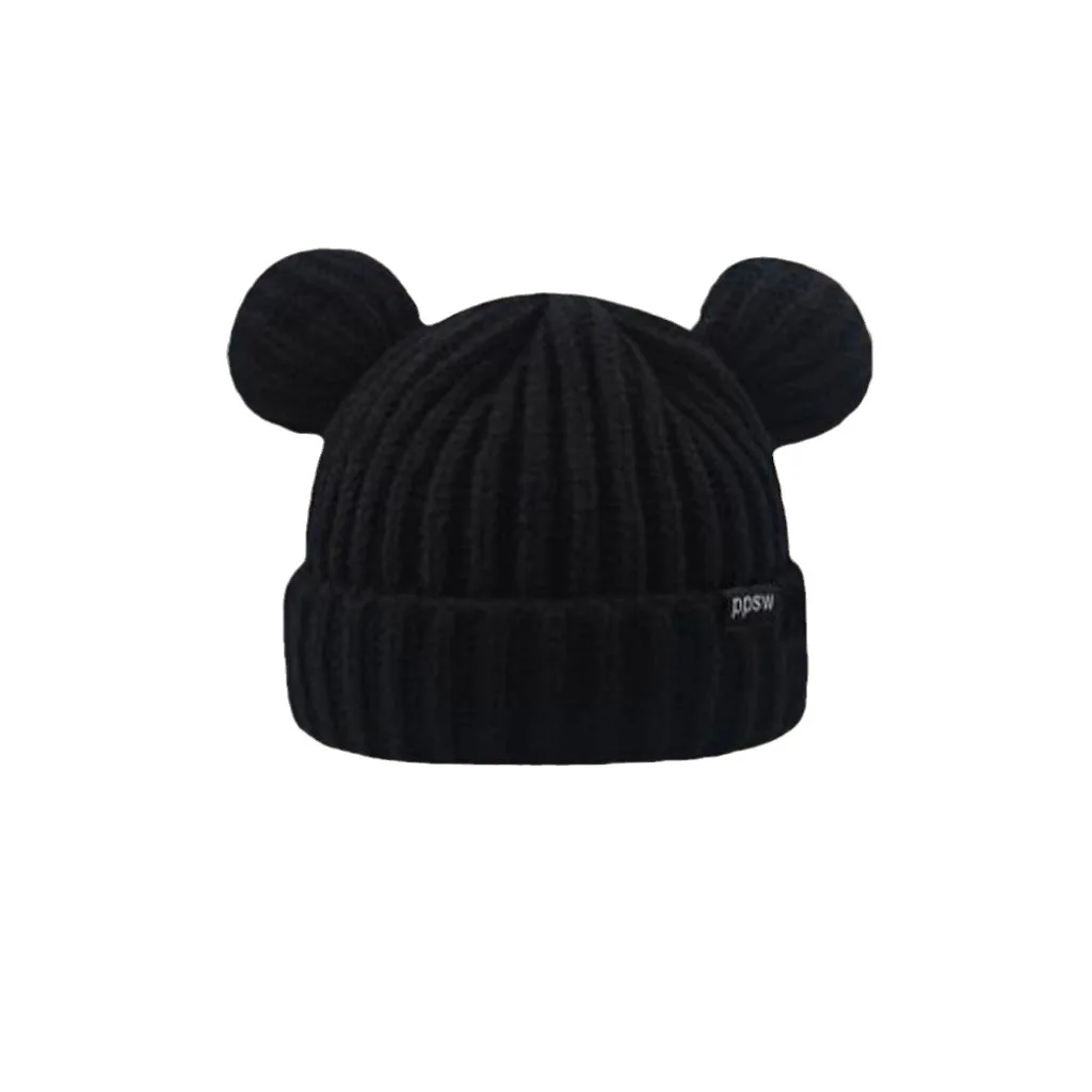 

Custom Brand Cute Beanies Winter Wool Blend Kids Bear Face Warm Hat With Ears