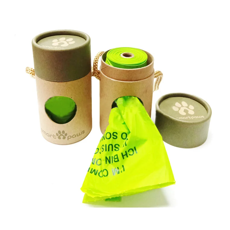 

high quality recycled material Custom label 100% biodegradable paper tube packaging for dog poop bags, Customized color