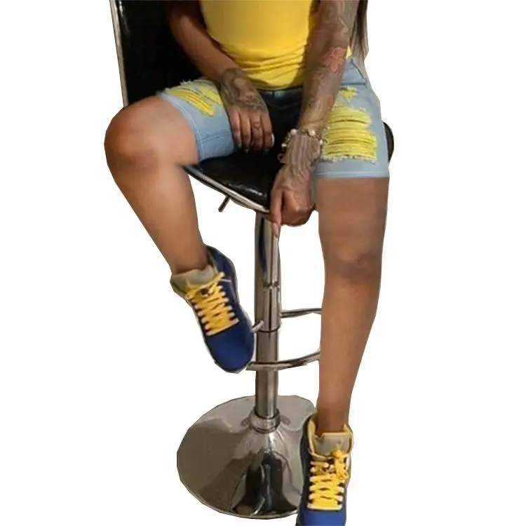 

Summer yarn dyeing Women Female Bottoms Ladies Trousers Denim Shorts ripped Jeans Pants