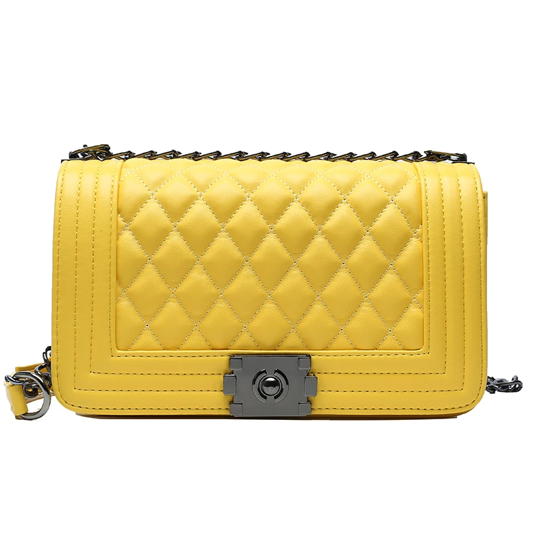 

2021 New Design Messenger Bag Leather With Chain Small Crossbody Sling Bag, Black/blue/red/white/dark blue/yellow /purple