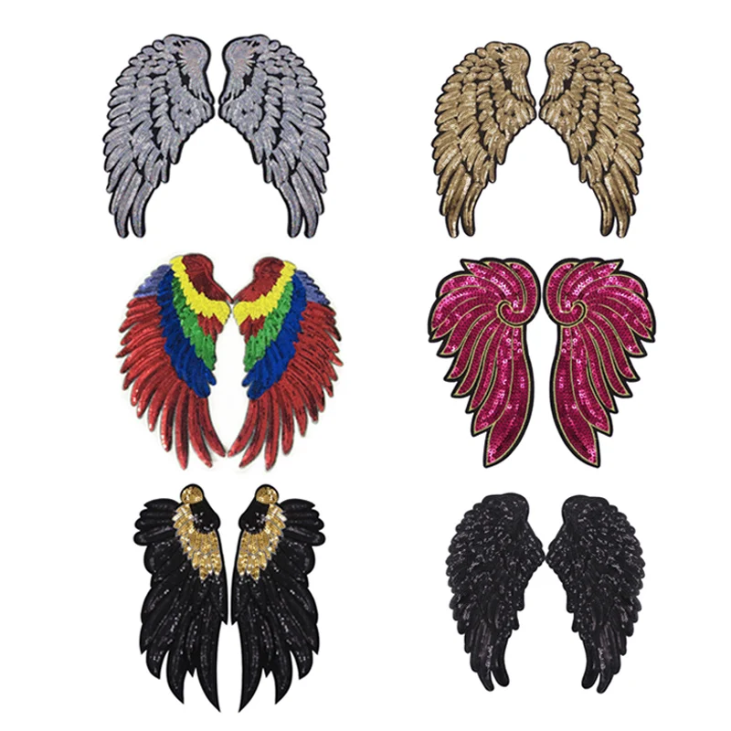 

Custom Sequin Iron on Appliques Patches Angel wings Sticker for Fashion Garment, Colorful, accept customized