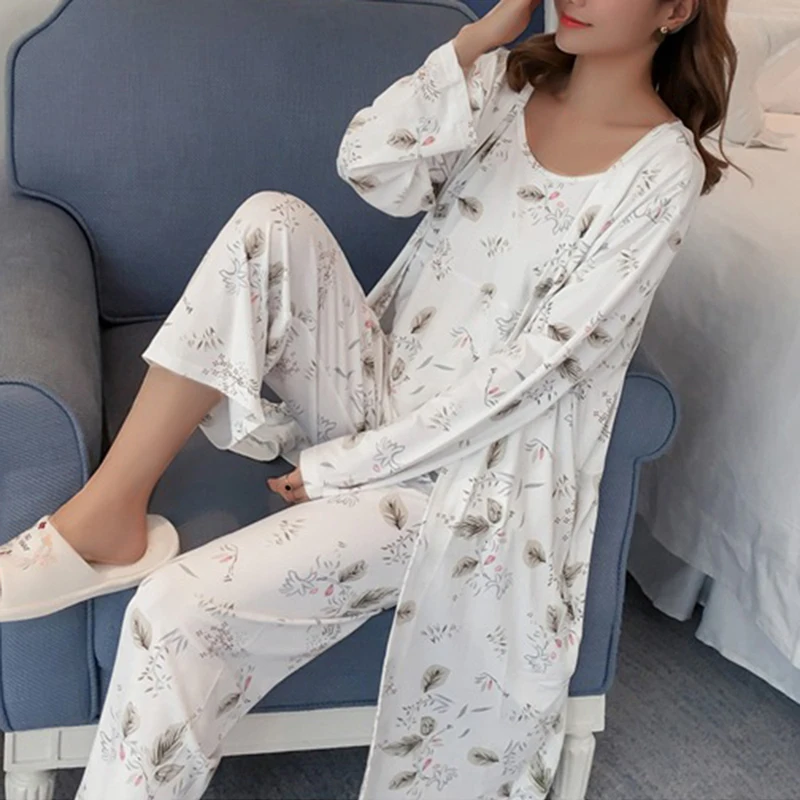 

Women Sleepwear Pajamas 3 in 1 Autumn Sleepwear Pyjamas Long Sleeve Sleepwear Pyjamas Set, Shown