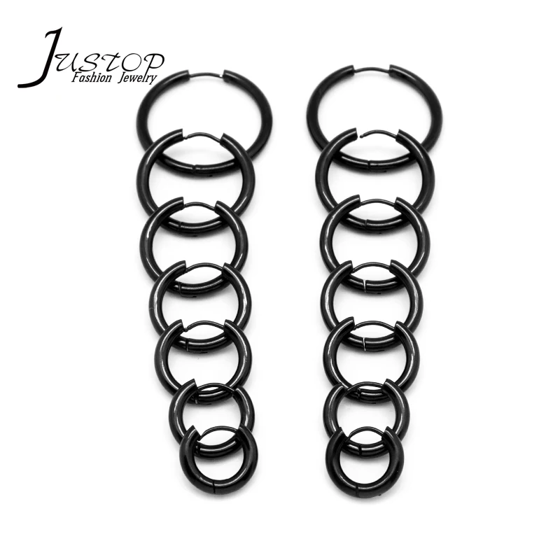 

Factory Wholesale Jewelry Multi Sizes Stainless Steel Round Clip Black Plated Hoop Earrings, As picture