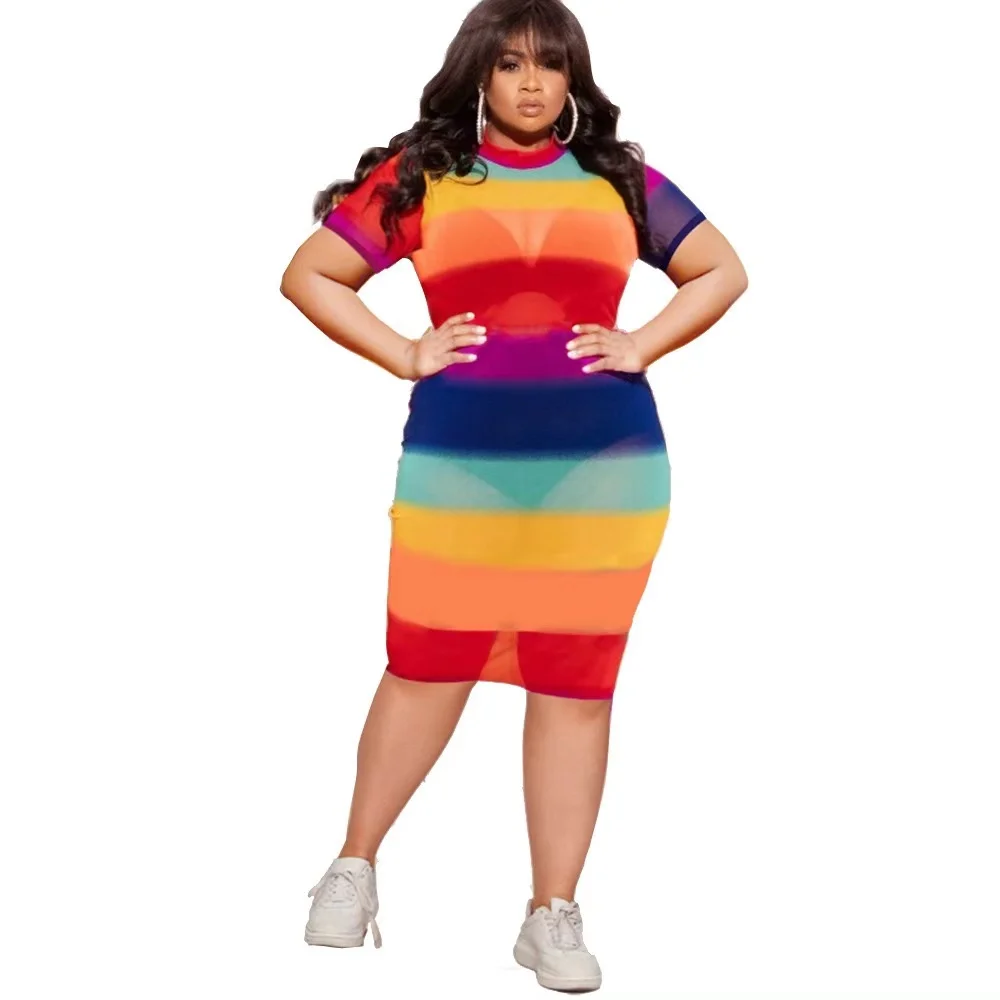 

Amazon hot sale tight sexy see-through mesh club printed short sleeve women dress