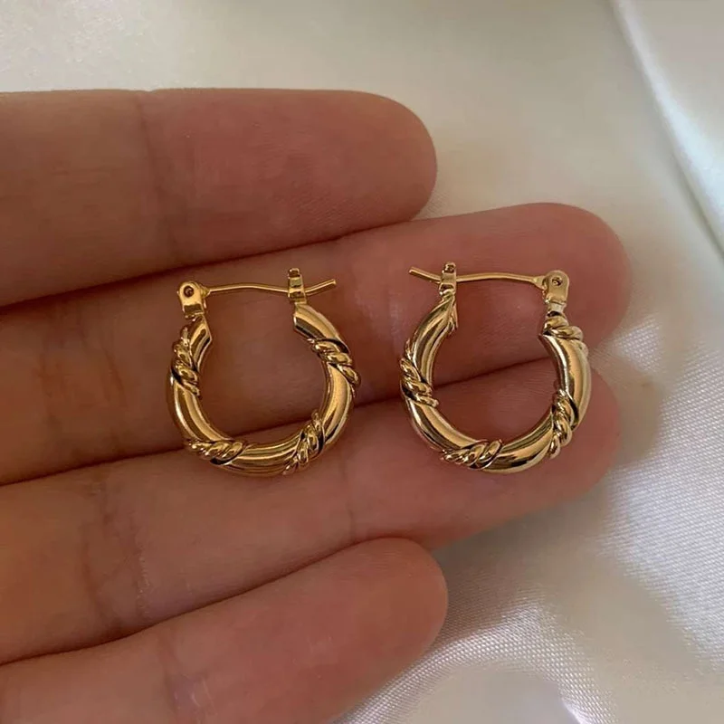 

New Personalized Joolim 18K Real Gold Plated Huggie Hoops, Designer Twisted Hoop Earrings Stainless Steel, Gold color