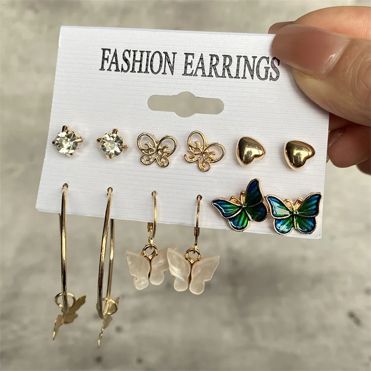 

VVKME Trendy butterfly drop Stud earrings Set multiple designs Pearl acrylic dangle pack Hoop earrings for women jewelry