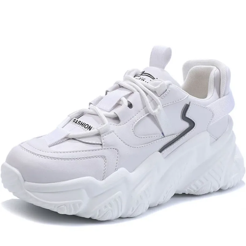 

2021 Genuine Leather Women Sneakers Fashion Platform Thick Bottom Shoes Woman Spring Casual Daily Lady Cross Strap Footwear