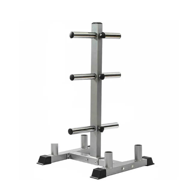 

Gym Equipment Weight Lifting Plate Rack Weight Plate Rack Tree and Barbell Bar Holder Organizer Stand, Silver/black
