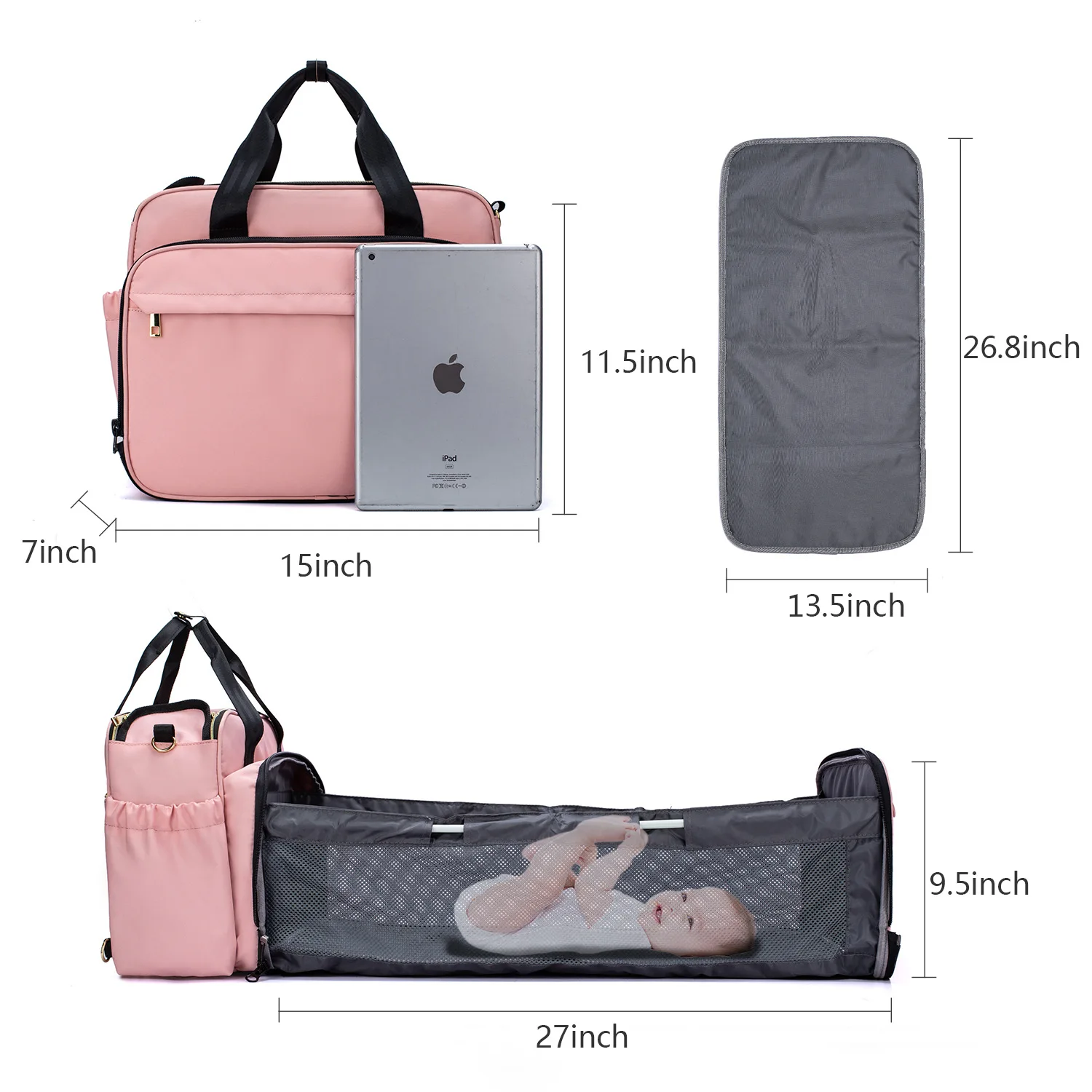 

Custom 3 In 1 Diaper Bag Backpack Foldable Baby Sleeping Bag Waterproof Portable Crib Travel Bassinet Changing Station